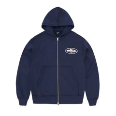 Corteiz Island Puff Print Zip Hoodie Navy