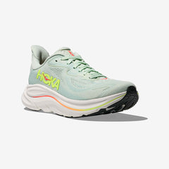 Hoka Women's Clifton 10 "Sea Glass/Neon Flame" Wide