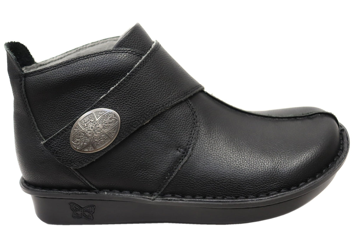 Alegria Caiti Womens Leather Ankle Boots With Adjustable Strap