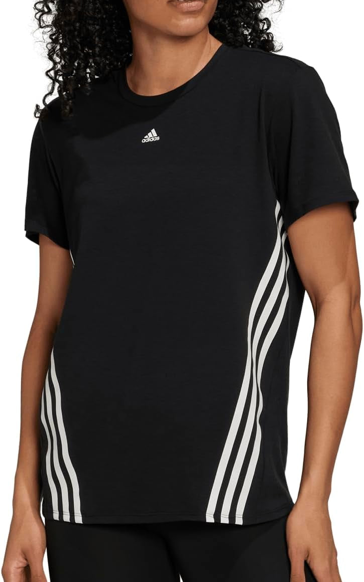 adidas Train Icon 3 Stripes Short Sleeve Womens Training Top - Black